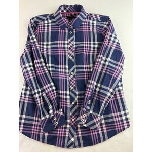 Talbots Petites Blue Pink Plaid Long Sleeve Button Down Cotton Shirt‎
